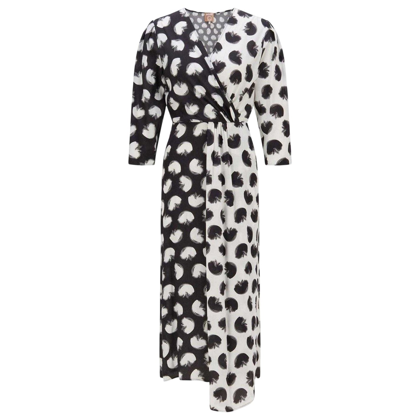 Black-White - Front - Boss Womens-Ladies Polka Dot 3-4 Sleeve Wrap Dress