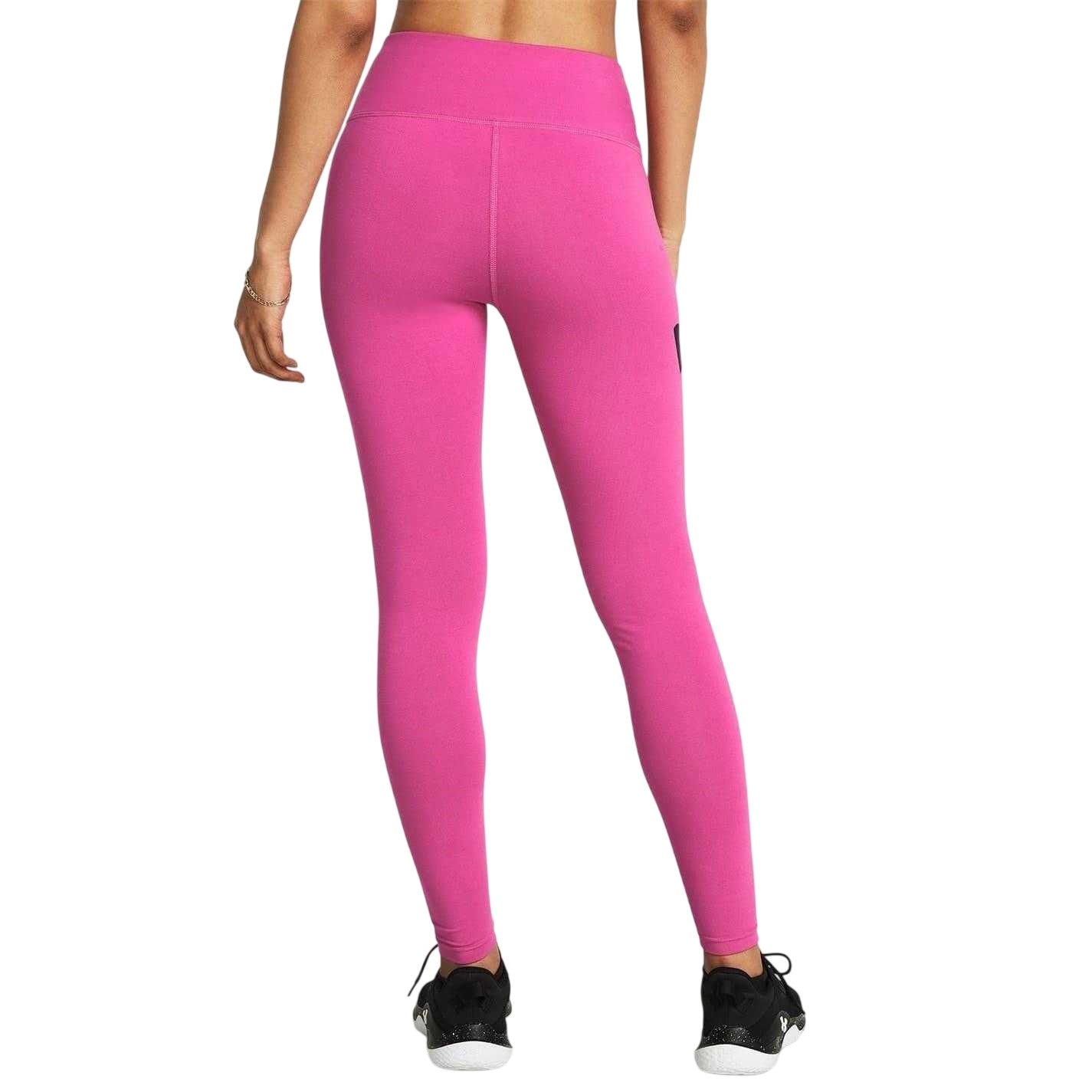 Pink-Black - Back - Under Armour Womens-Ladies Campus High Waist Leggings