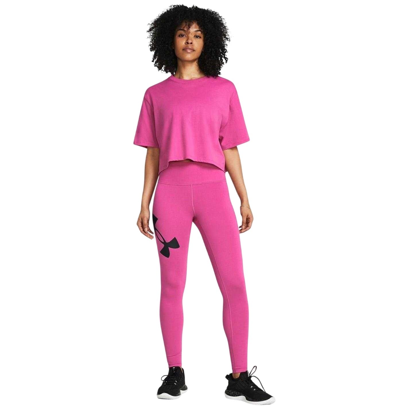Pink-Black - Pack Shot - Under Armour Womens-Ladies Campus High Waist Leggings