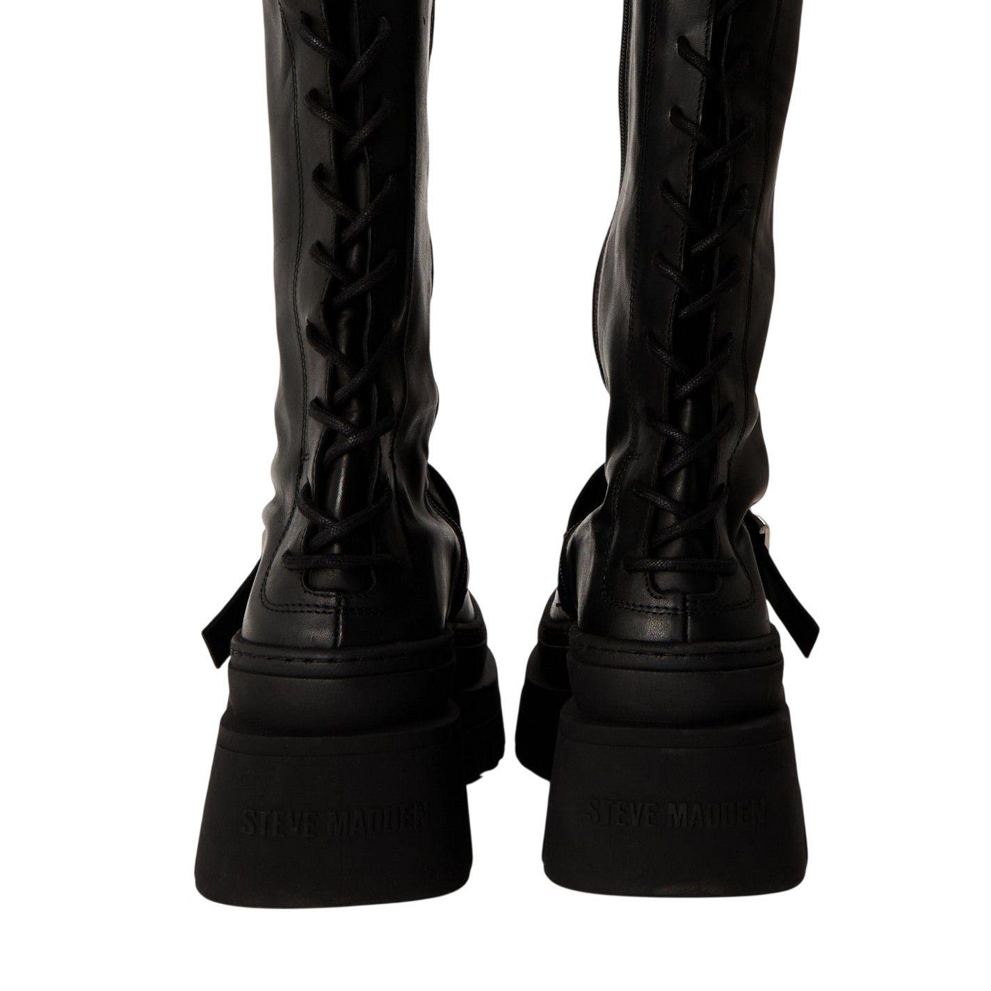 Black - Side - Steve Madden Womens-Ladies Chez Leather Knee-High Boots