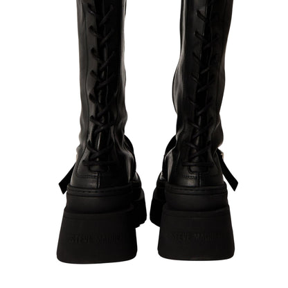 Black - Side - Steve Madden Womens-Ladies Chez Leather Knee-High Boots