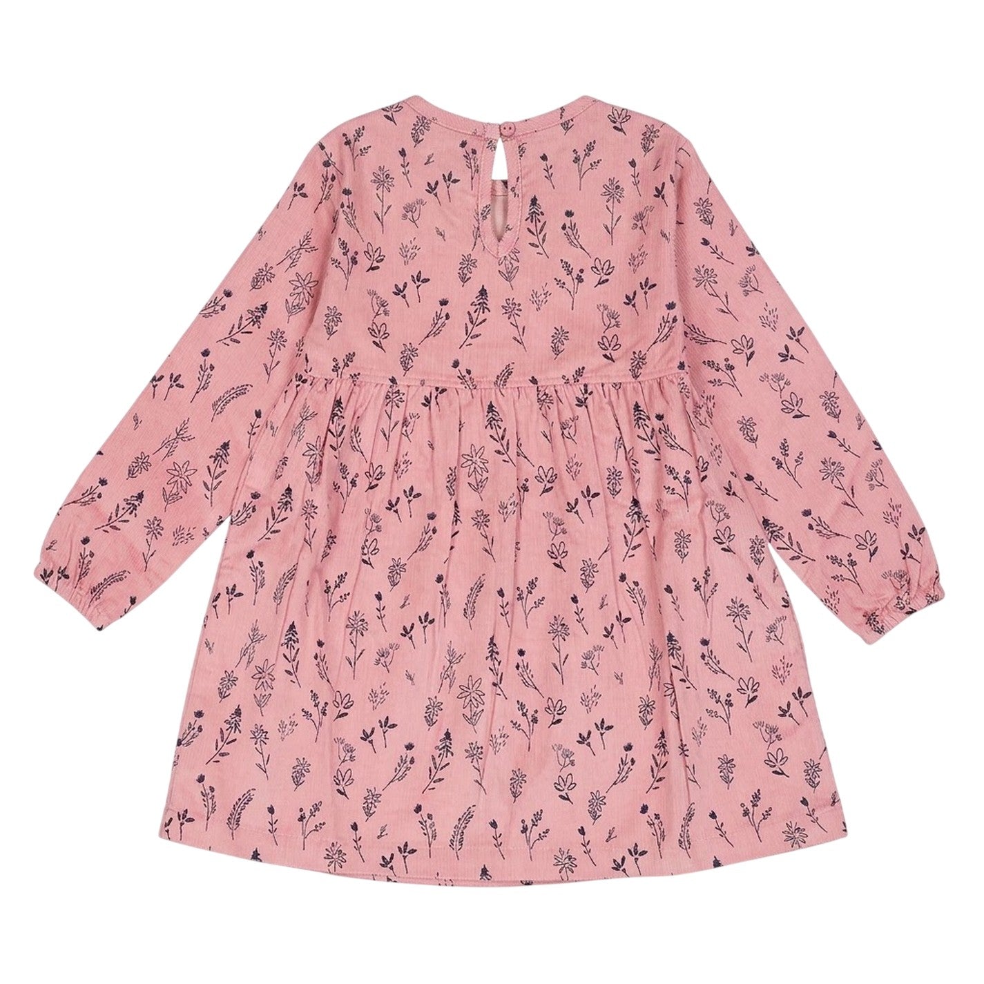 Pink - Back - Lilly & Sid Girls Floral Corduroy A-line Dress