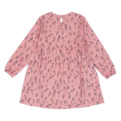 Pink - Back - Lilly & Sid Girls Floral Corduroy A-line Dress