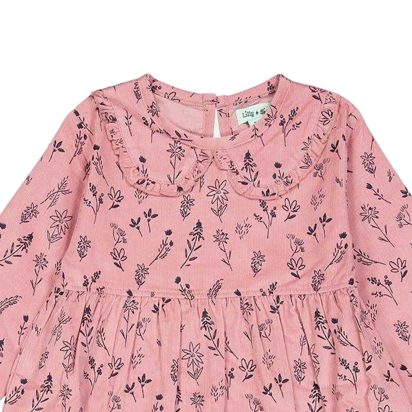 Pink - Side - Lilly & Sid Girls Floral Corduroy A-line Dress