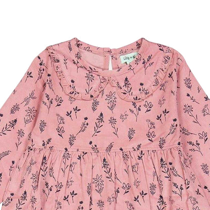 Pink - Side - Lilly & Sid Girls Floral Corduroy A-line Dress