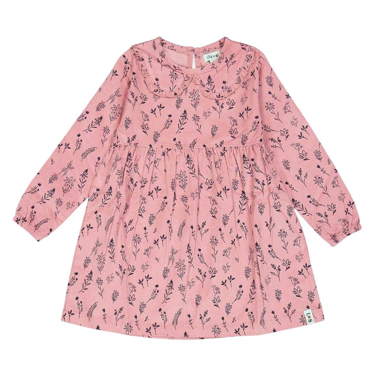 Pink - Front - Lilly & Sid Girls Floral Corduroy A-line Dress