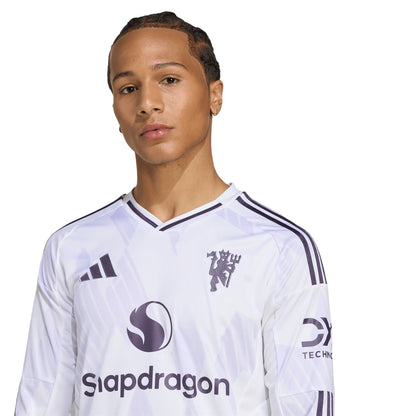 White - Side - Adidas Mens 25-26 Manchester United FC Long-Sleeved Away Jersey