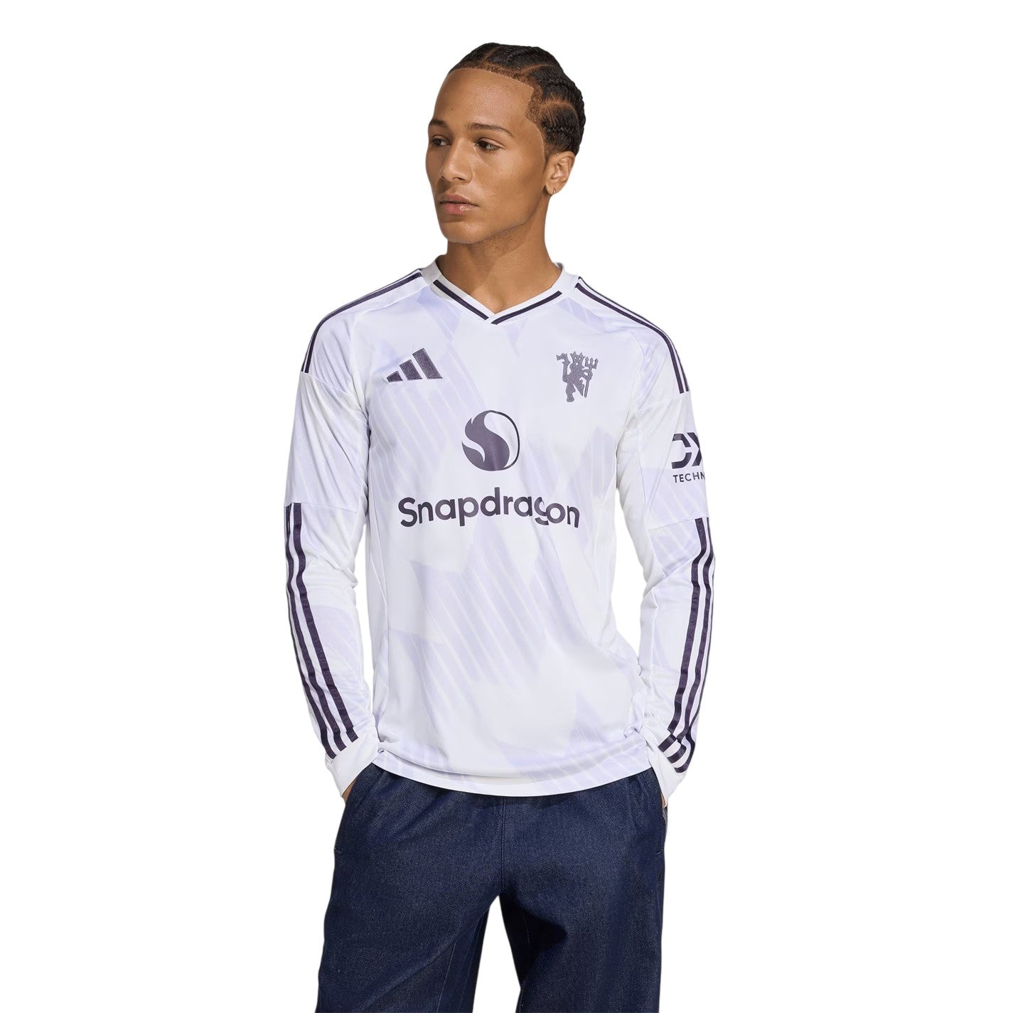 White - Lifestyle - Adidas Mens 25-26 Manchester United FC Long-Sleeved Away Jersey