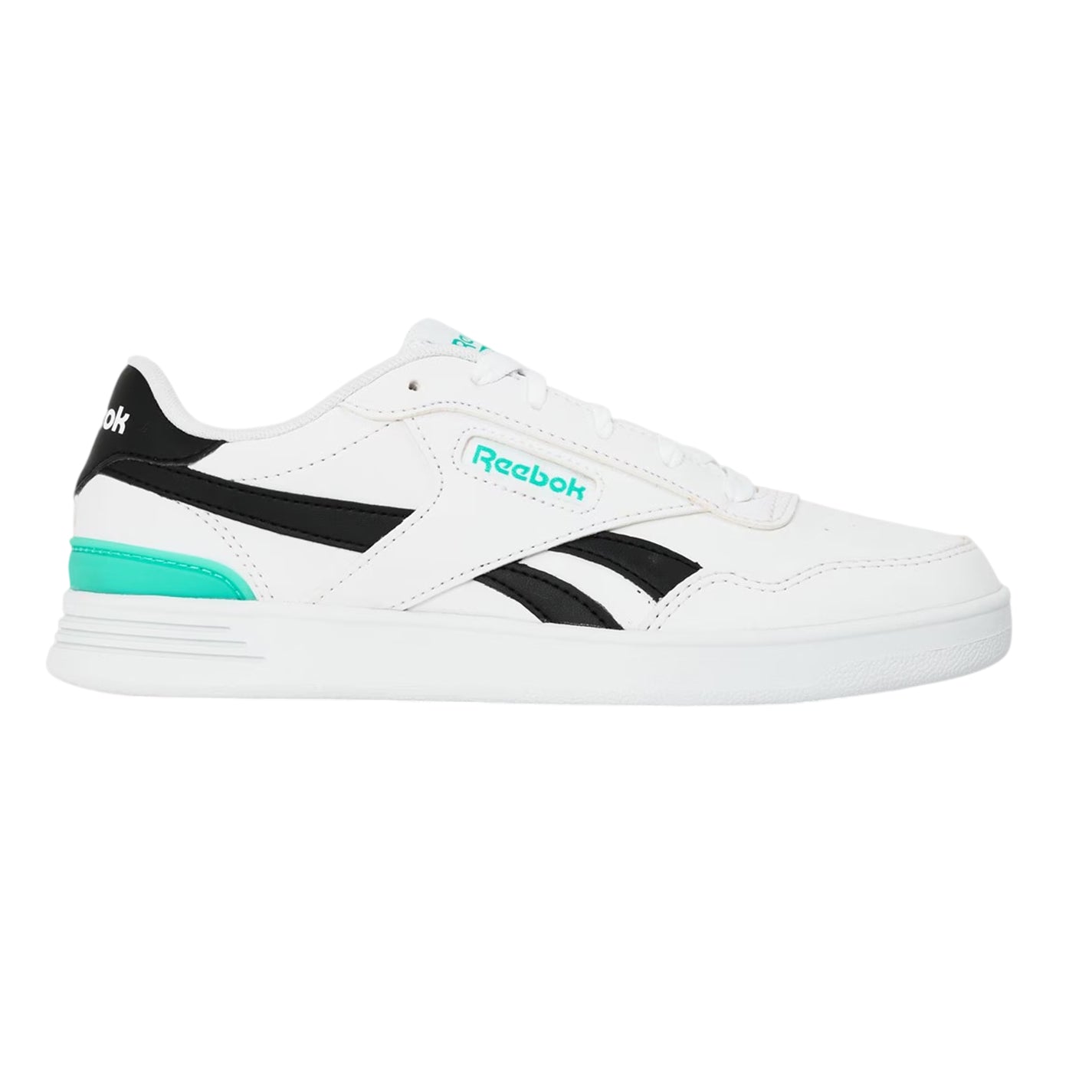 White-Black-Teal - Front - Reebok Childrens-Kids Court Advance Logo Trainers