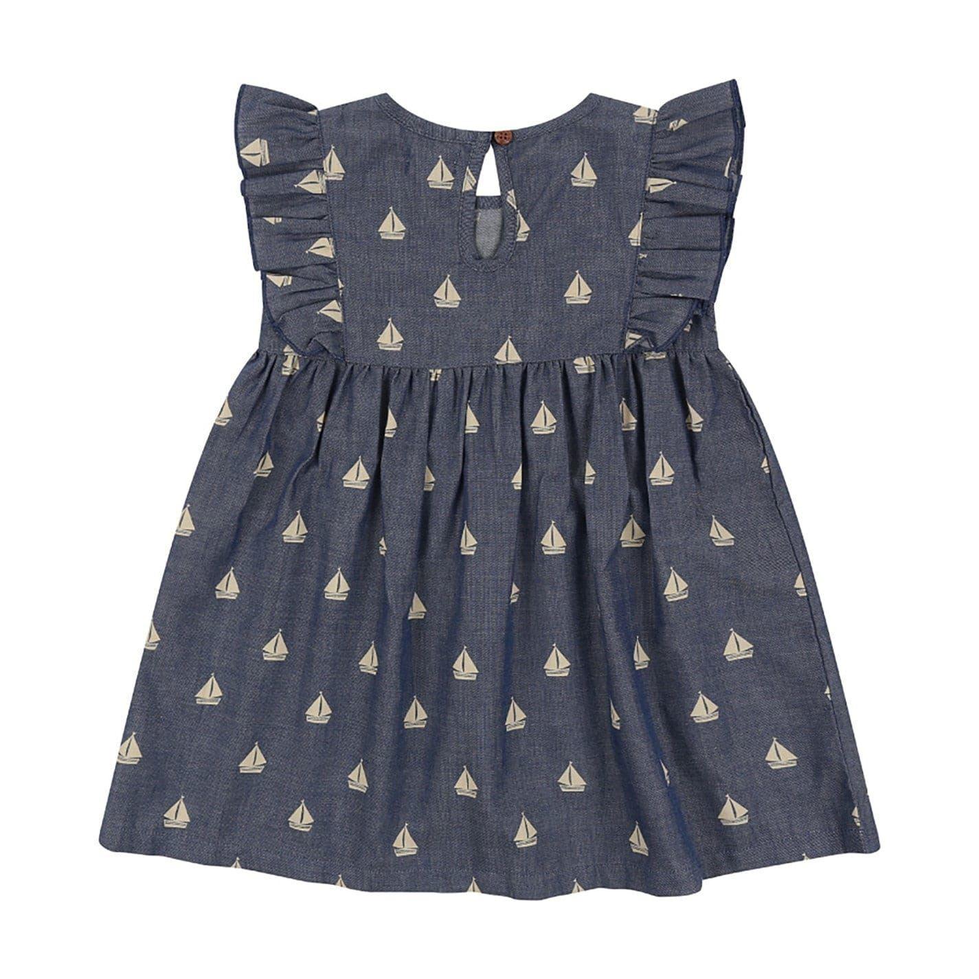 Blue Print - Back - Lilly & Sid Girls Sailboat Crew Neck Dress