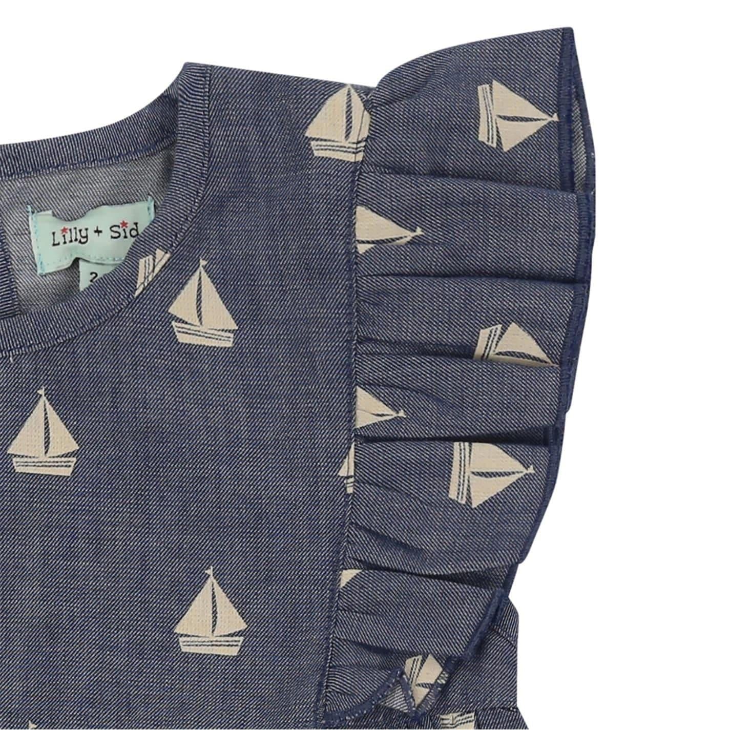 Blue Print - Side - Lilly & Sid Girls Sailboat Crew Neck Dress