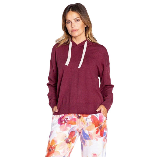 Bordeaux - Front - PJ Salvage Womens-Ladies Drawstring Hoodie