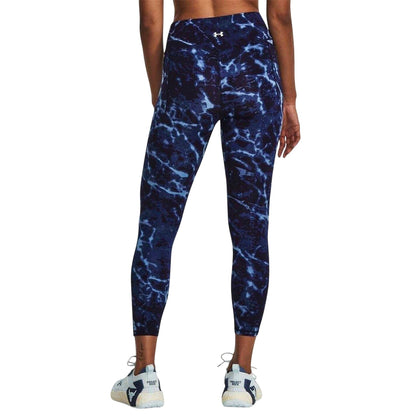 Blue - Back - Under Armour Womens-Ladies Project Rock Marble Compression 7-8 Leggings