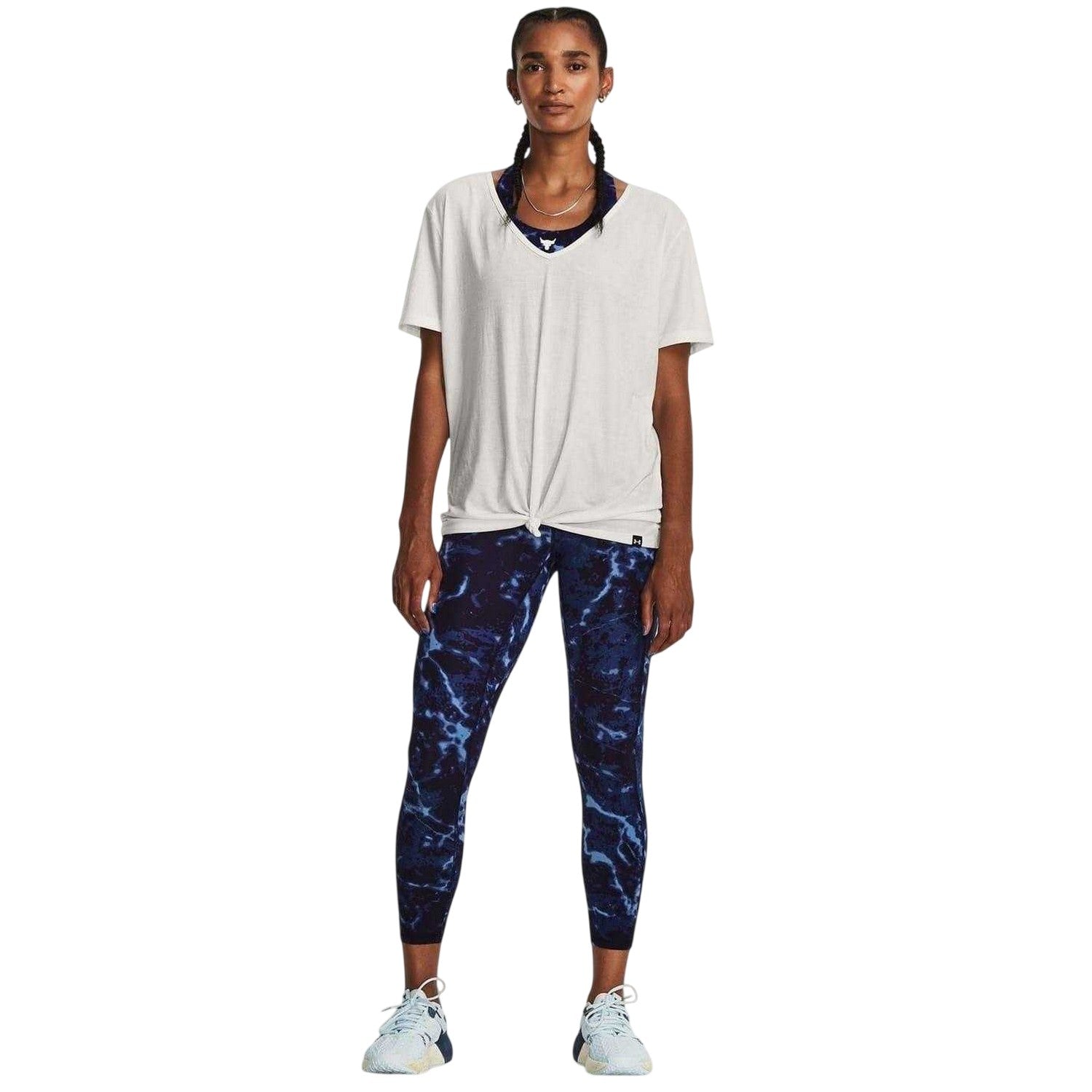Blue - Lifestyle - Under Armour Womens-Ladies Project Rock Marble Compression 7-8 Leggings