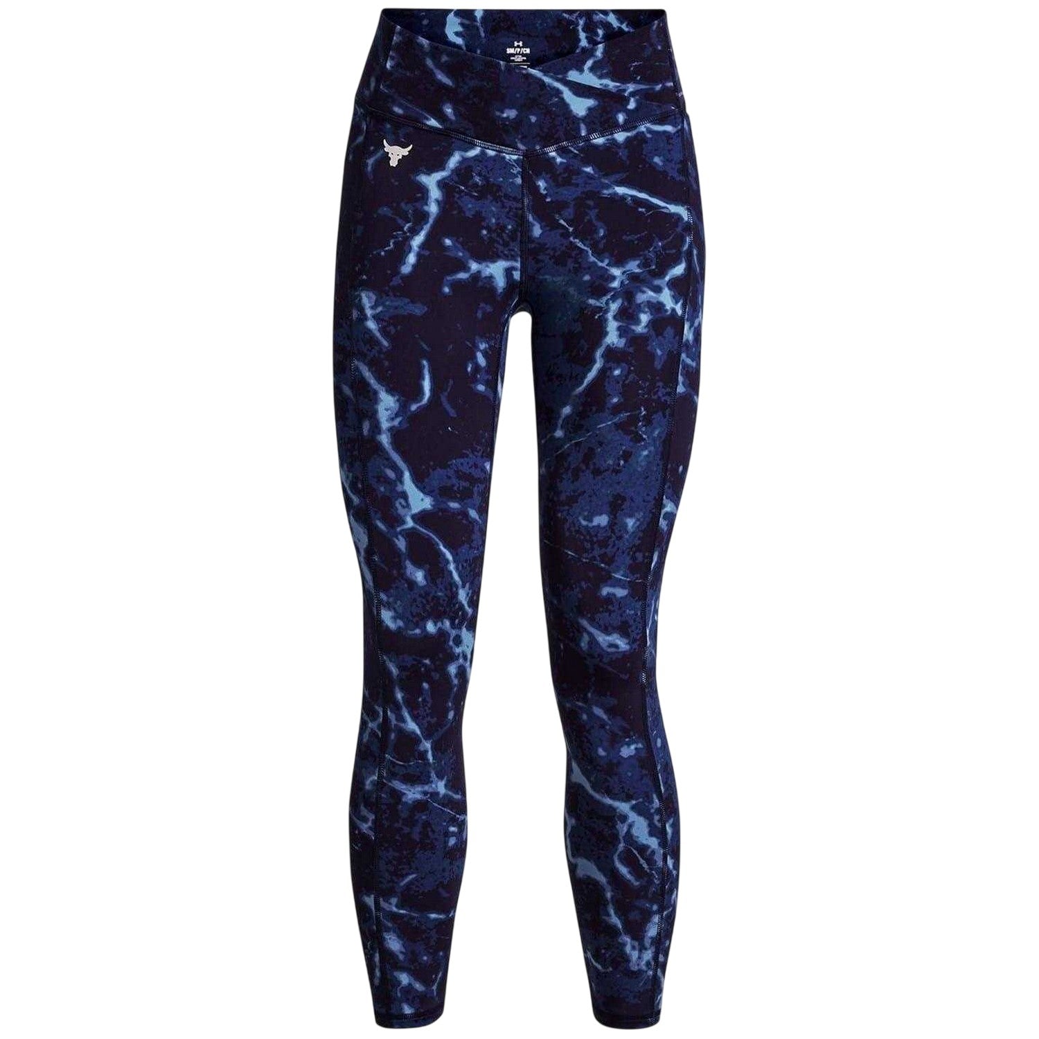 Blue - Front - Under Armour Womens-Ladies Project Rock Marble Compression 7-8 Leggings