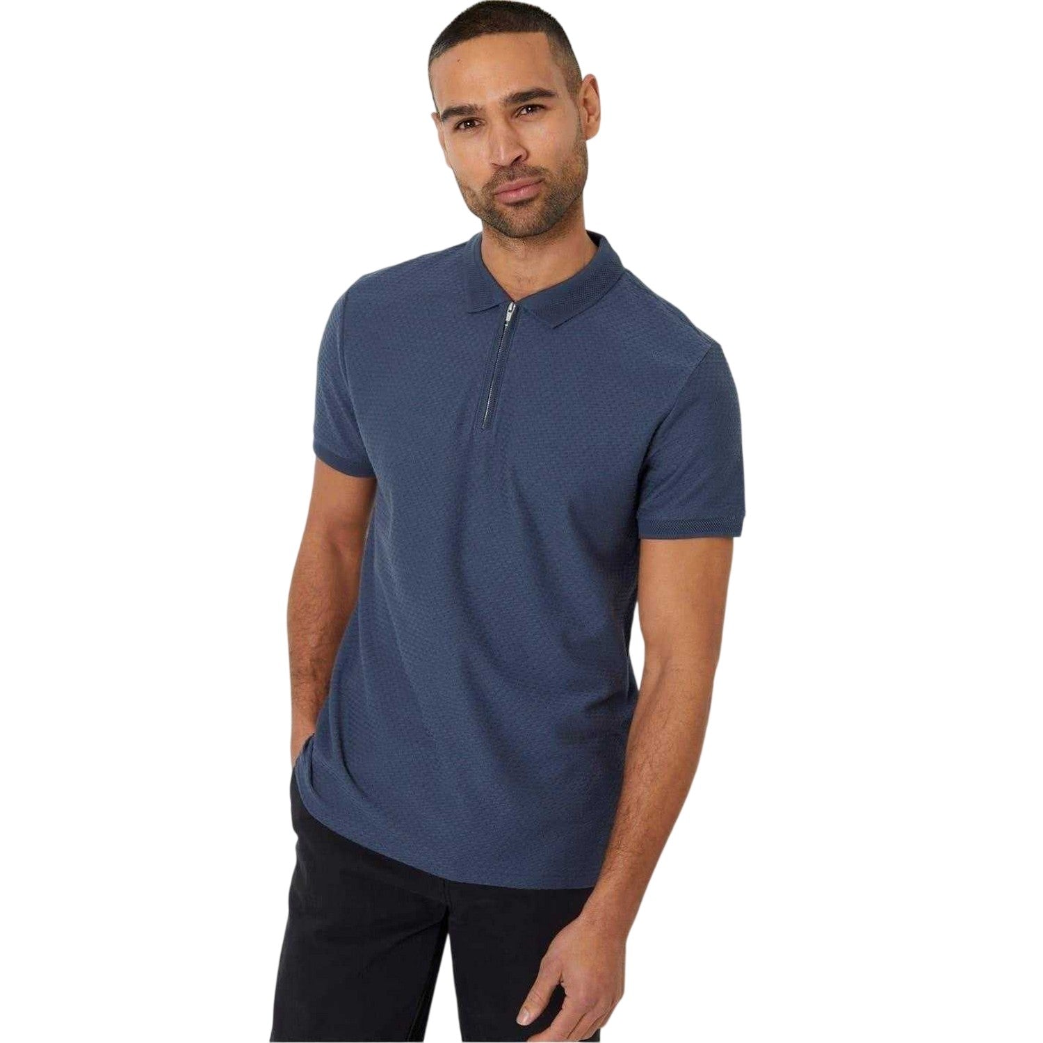 Denim Blue - Front - Threadbare Mens Westbank Short-Sleeved Polo Shirt