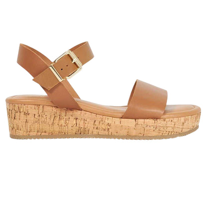 Tan - Front - Dune London Womens-Ladies Leather Platform Sandals
