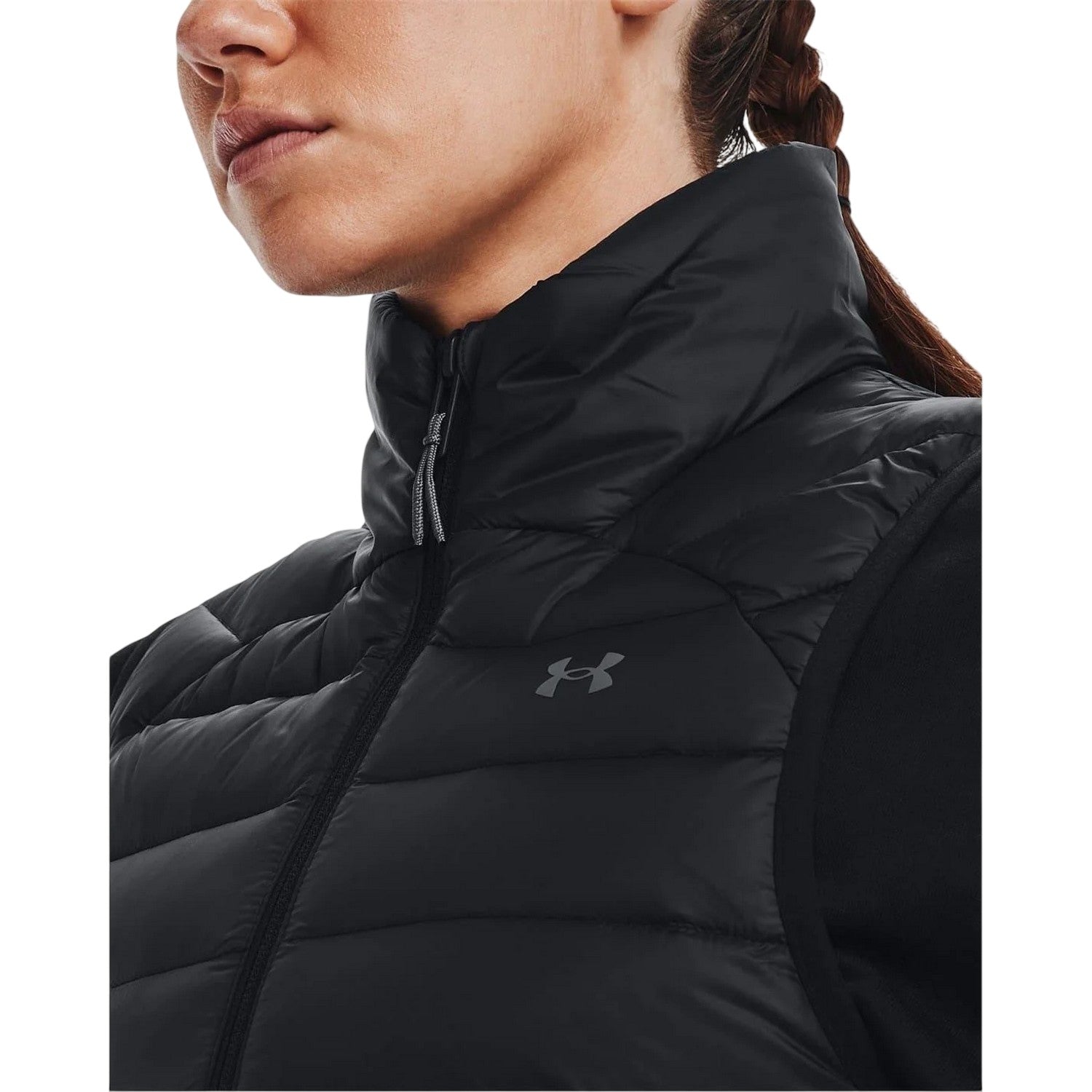 Black - Side - Under Armour Womens-Ladies Plain Padded Sleeveless Gilet