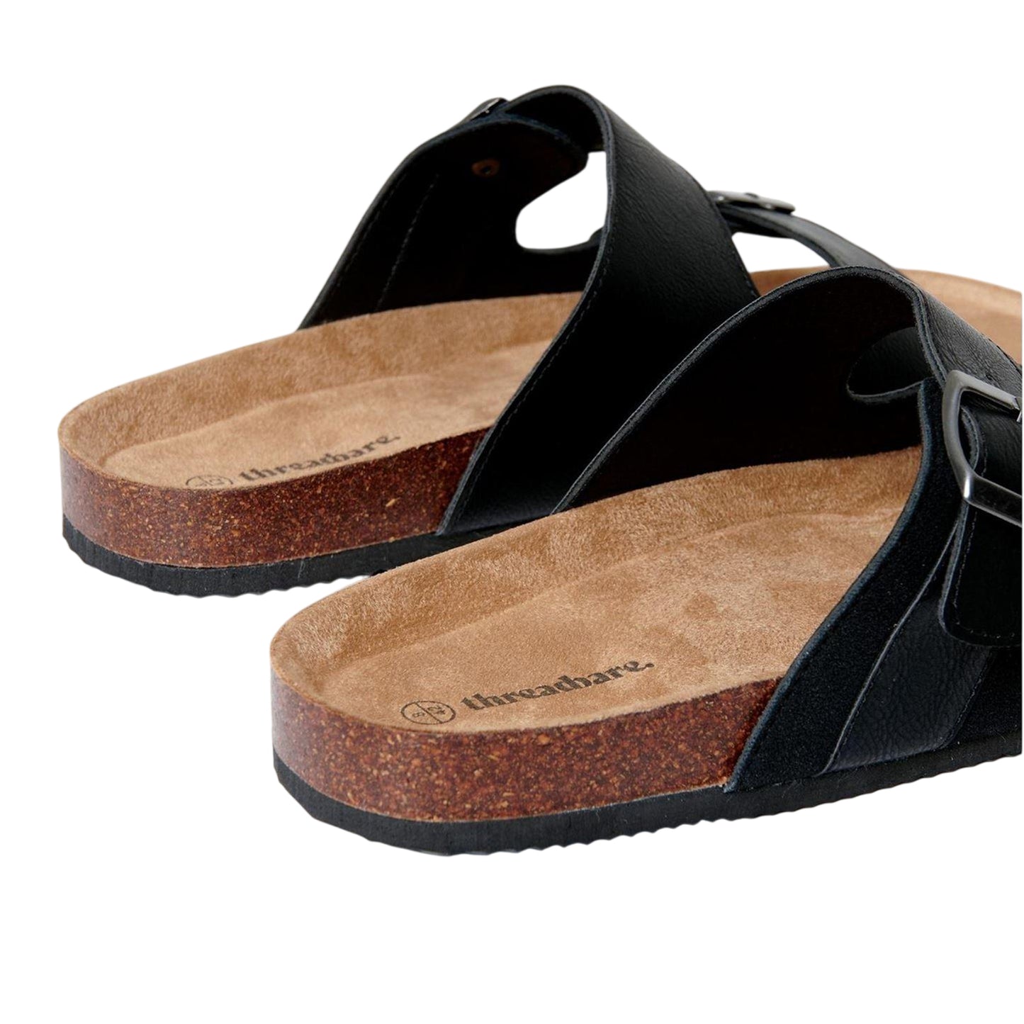 Black - Back - Threadbare Mens Atticus Double Buckle Flat Sliders