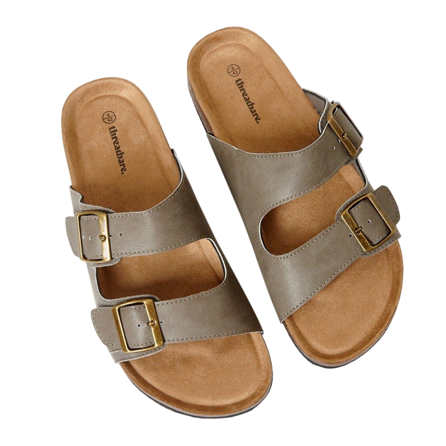 Stone - Side - Threadbare Mens Atticus Double Buckle Flat Sliders
