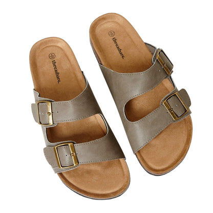 Stone - Side - Threadbare Mens Atticus Double Buckle Flat Sliders