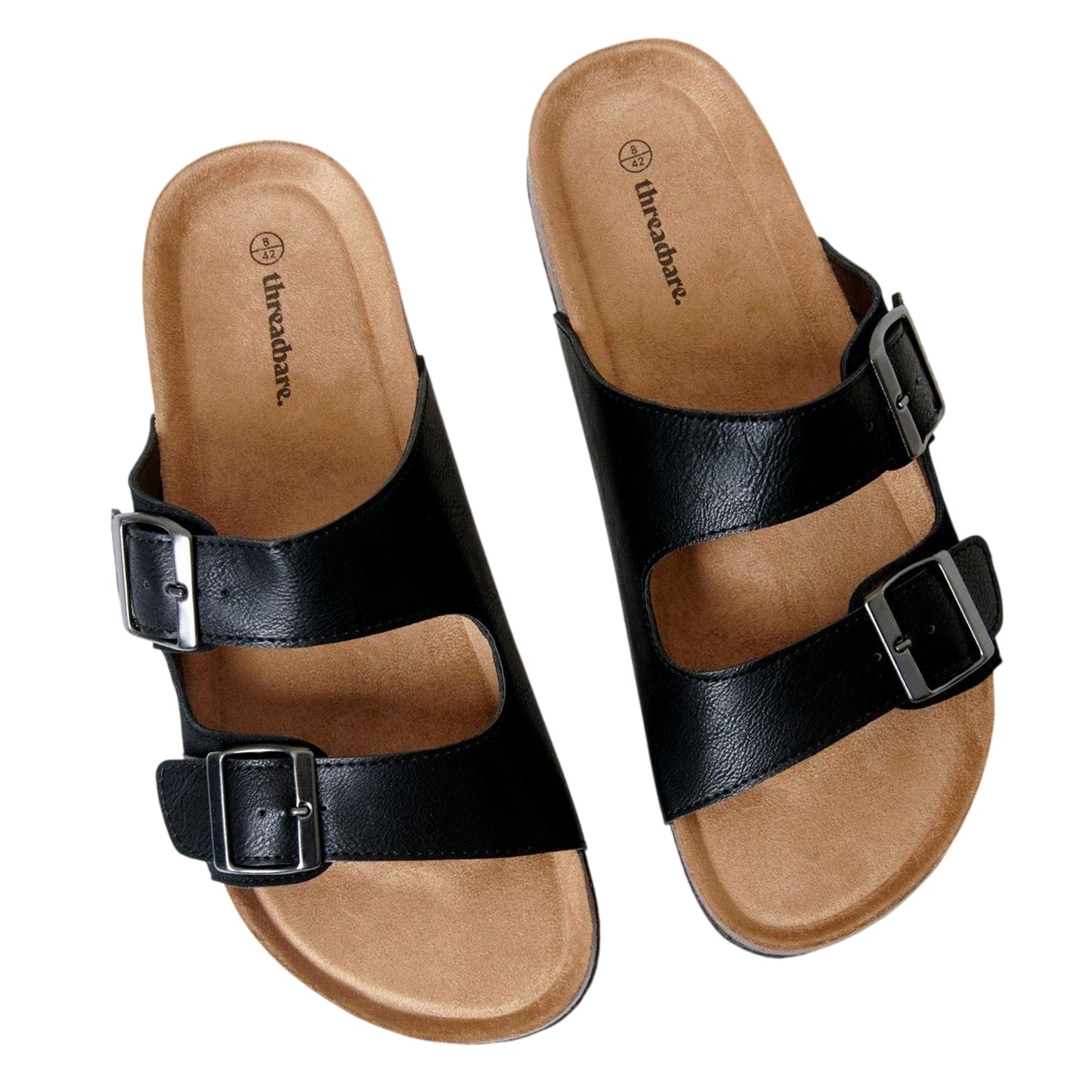 Black - Side - Threadbare Mens Atticus Double Buckle Flat Sliders