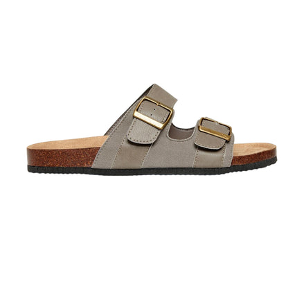 Stone - Front - Threadbare Mens Atticus Double Buckle Flat Sliders