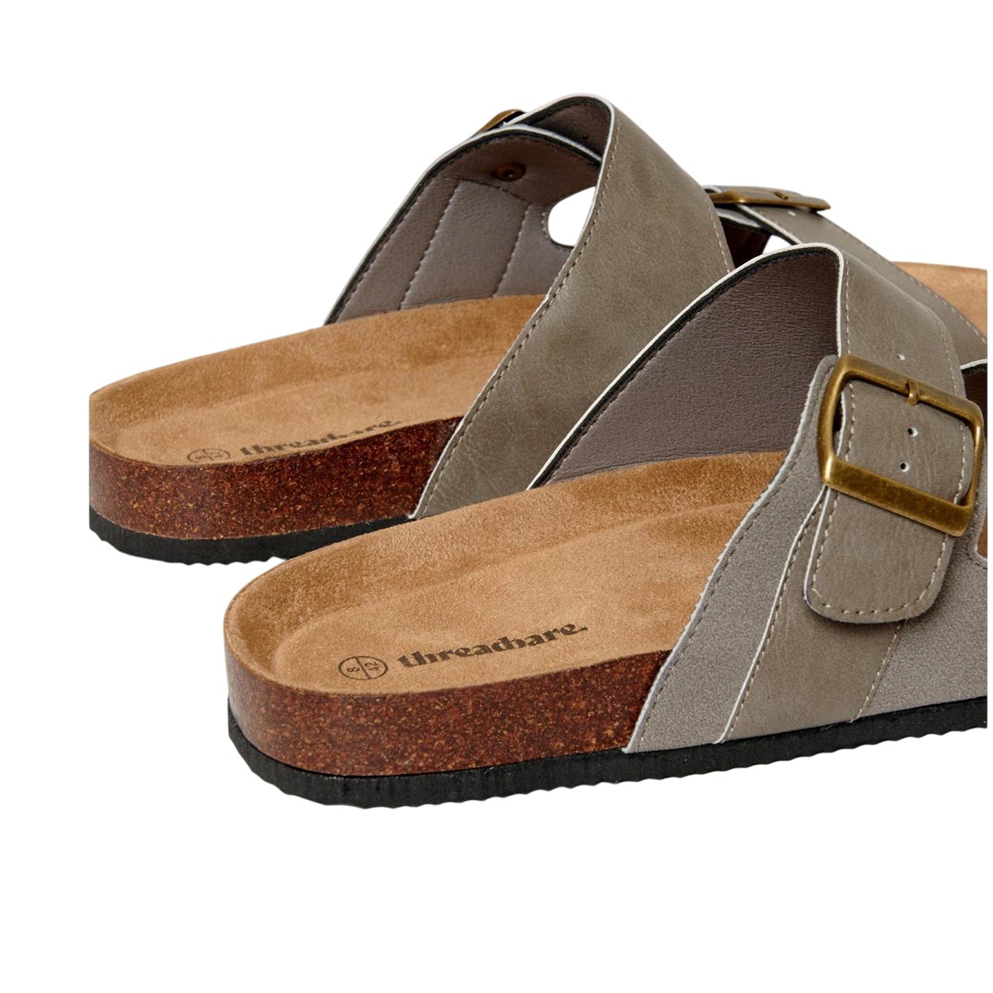 Stone - Back - Threadbare Mens Atticus Double Buckle Flat Sliders