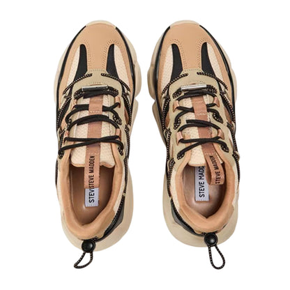Khaki-Black - Side - Steve Madden Womens-Ladies Chunky Sole Shoes