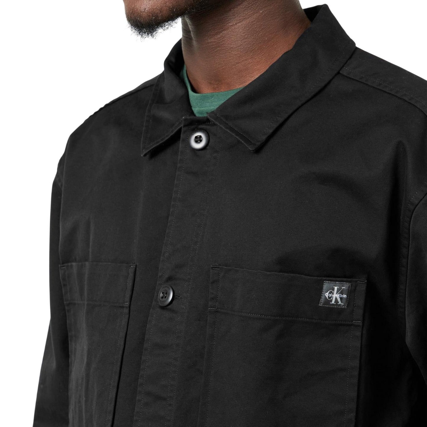 Black - Side - Calvin Klein Mens Logo Collared Overshirt