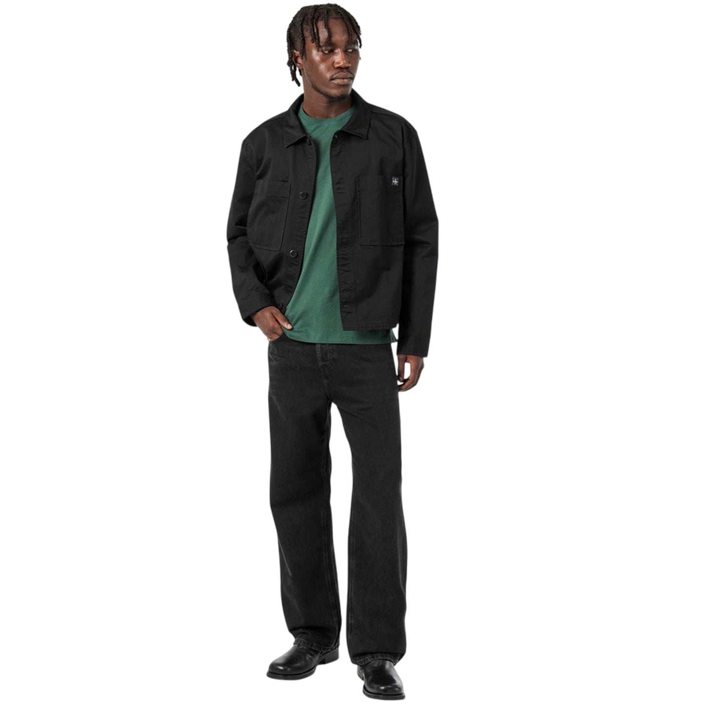 Black - Pack Shot - Calvin Klein Mens Logo Collared Overshirt