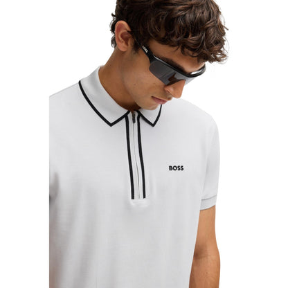 Light Grey - Side - Boss Mens Quarter Zip Regular Short-Sleeved Polo Shirt