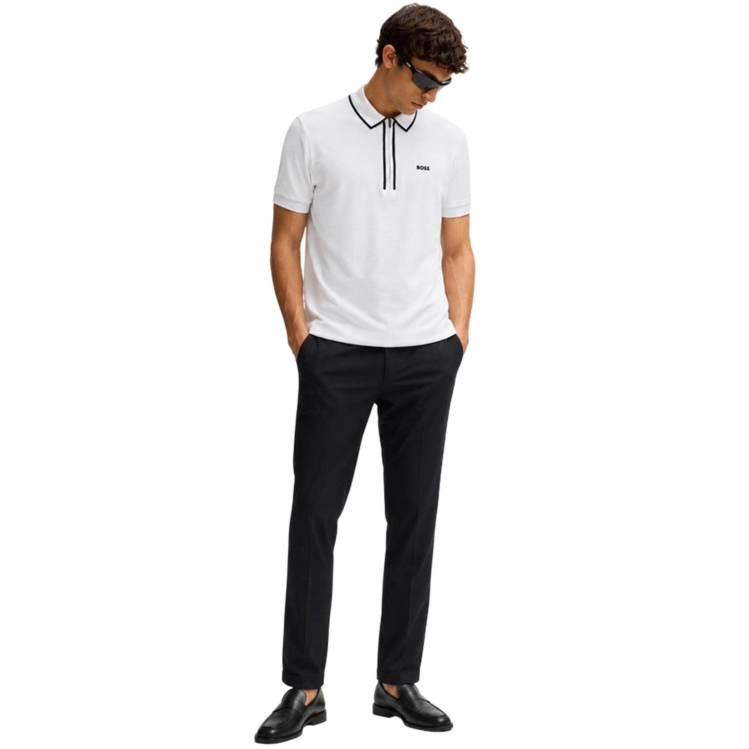 Light Grey - Lifestyle - Boss Mens Quarter Zip Regular Short-Sleeved Polo Shirt