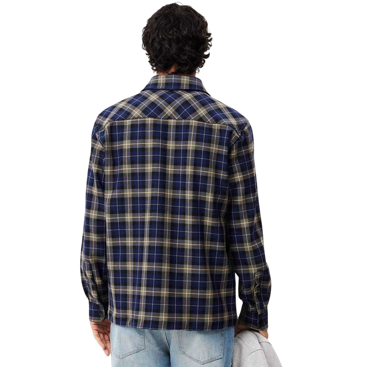 Navy - Back - Lacoste Mens Checked Embroidered Overshirt