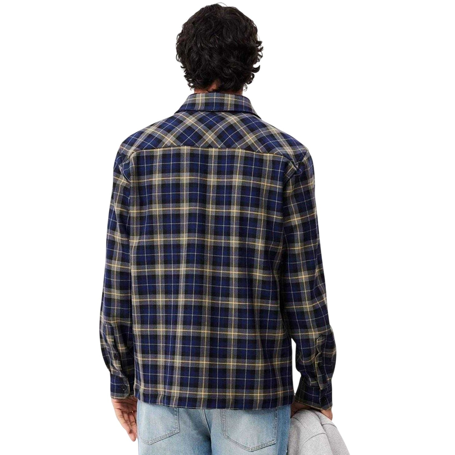 Navy - Back - Lacoste Mens Checked Embroidered Overshirt