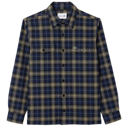 Navy - Front - Lacoste Mens Checked Embroidered Overshirt