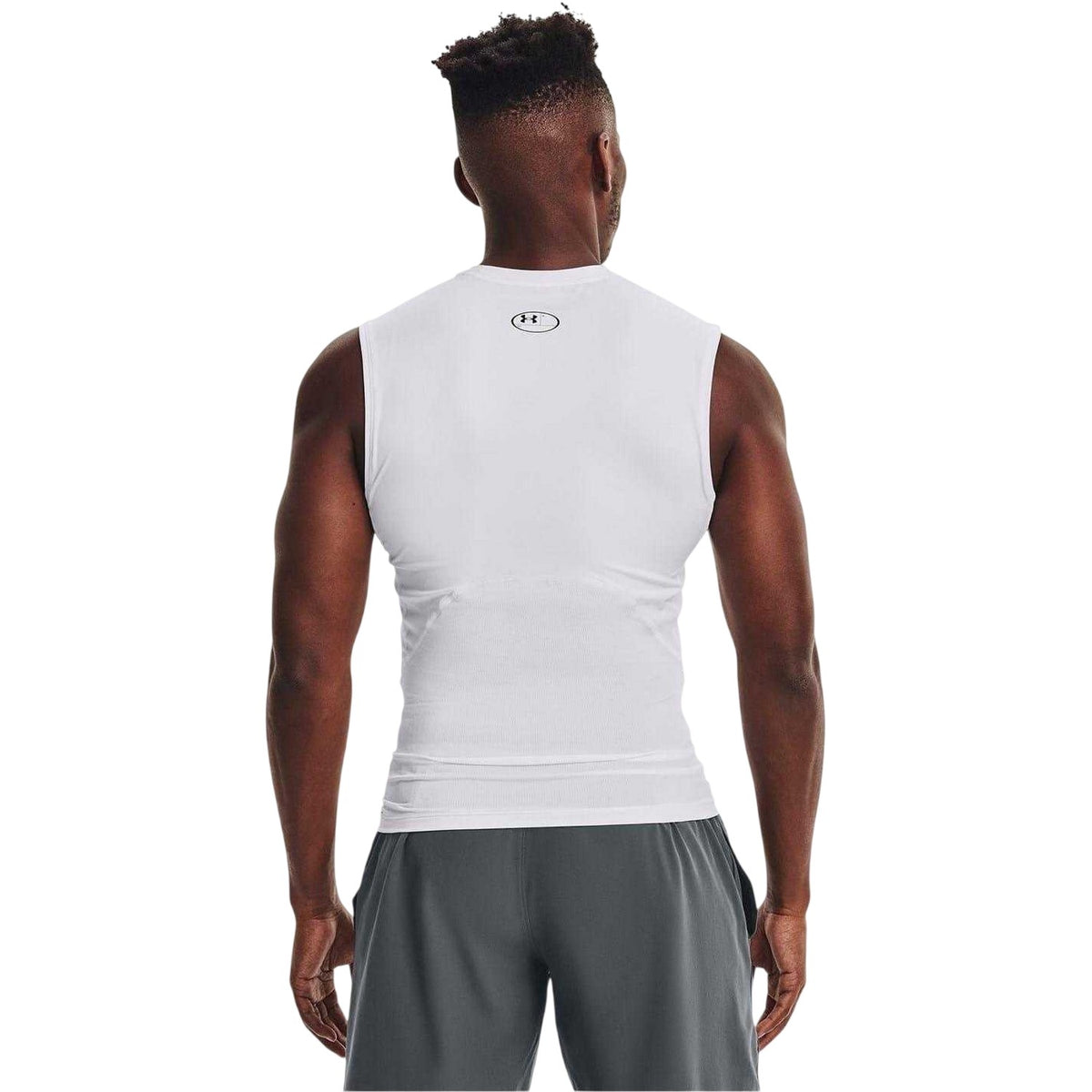 White-Black - Back - Under Armour Mens HeatGear Sleeveless Compression Shirt