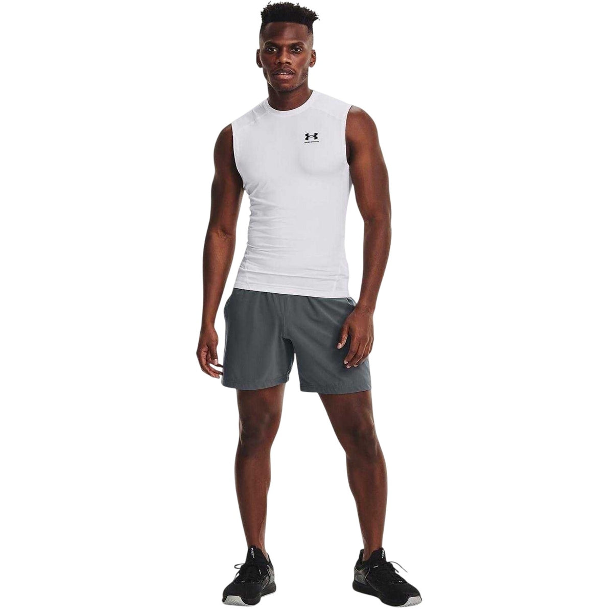 White-Black - Lifestyle - Under Armour Mens HeatGear Sleeveless Compression Shirt
