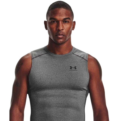 Carbon Heather - Side - Under Armour Mens HeatGear Sleeveless Compression Shirt