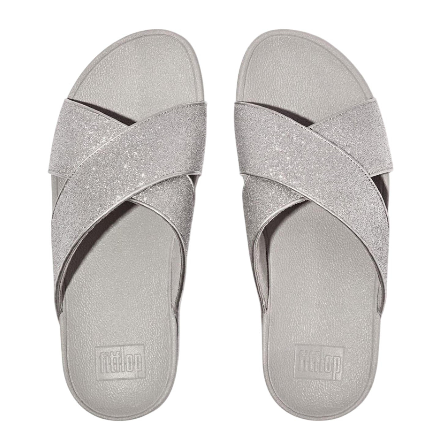 Silver - Side - FitFlop Womens-Ladies Glitterdust Cross Strap Sandals
