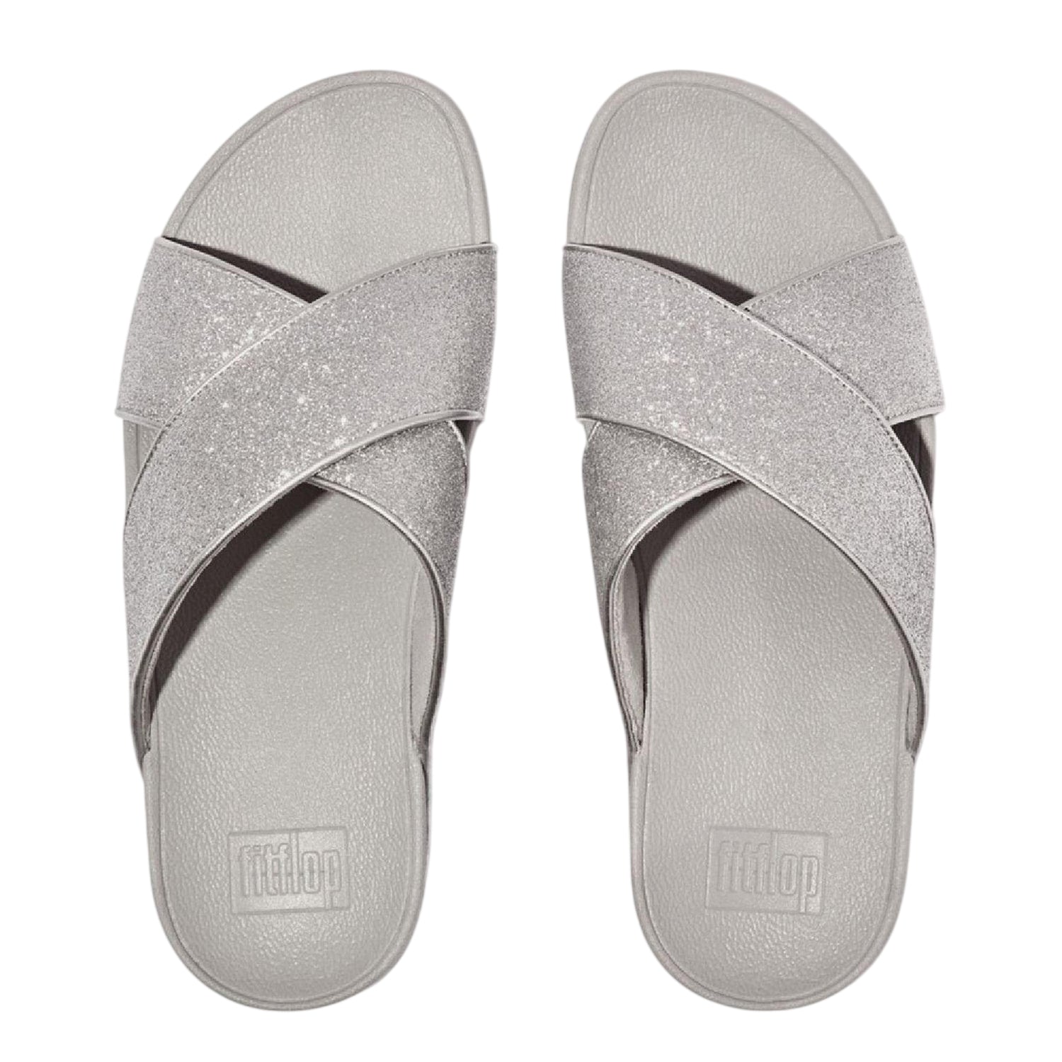 Silver - Side - FitFlop Womens-Ladies Glitterdust Cross Strap Sandals