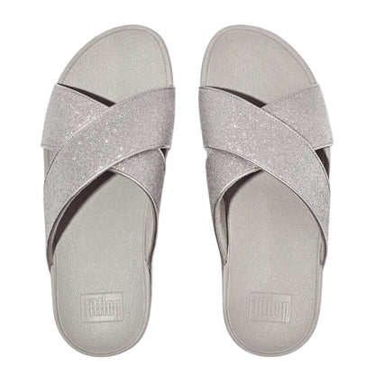 Silver - Side - FitFlop Womens-Ladies Glitterdust Cross Strap Sandals