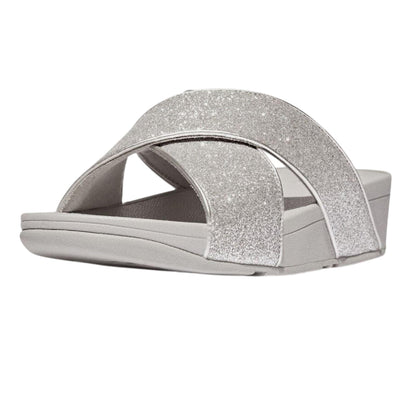 Silver - Front - FitFlop Womens-Ladies Glitterdust Cross Strap Sandals