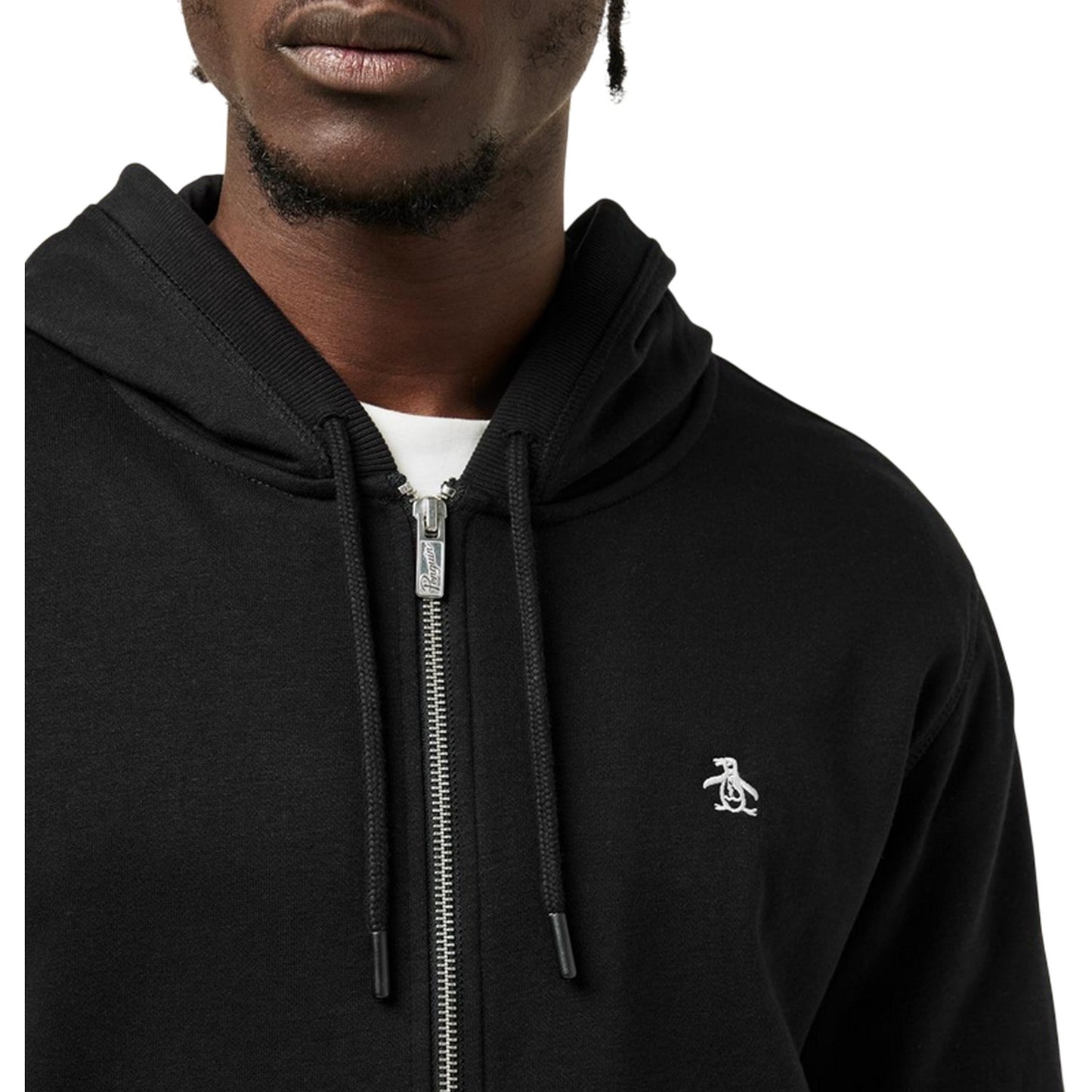 True Black - Side - Original Penguin Mens Cotton Long-Sleeved Full Zip Hoodie