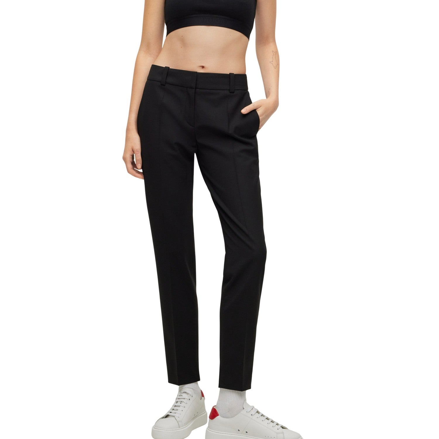 Black - Side - Hugo Womens-Ladies Hetana Straight Trousers