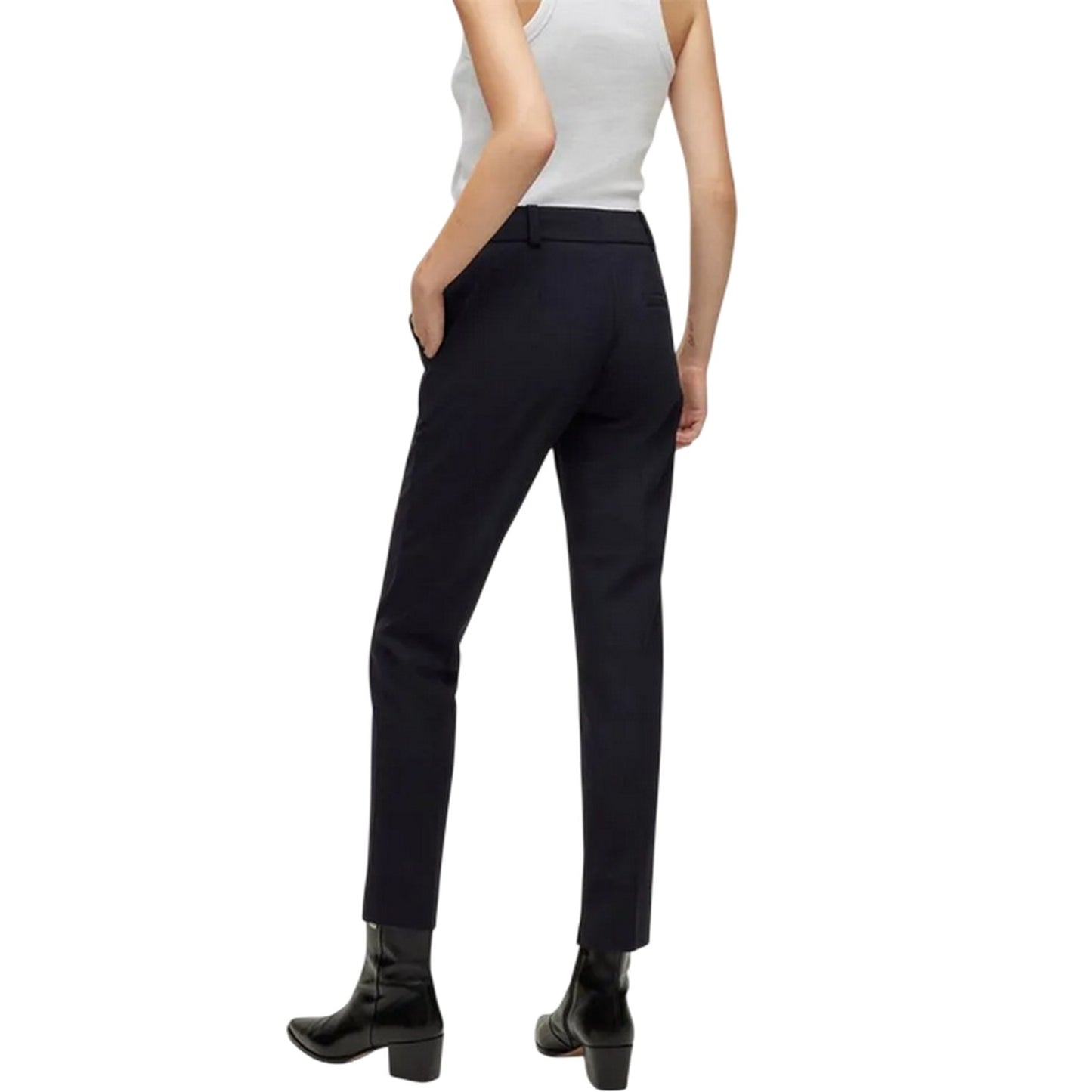 Dark Blue - Back - Hugo Womens-Ladies Hetana Straight Trousers