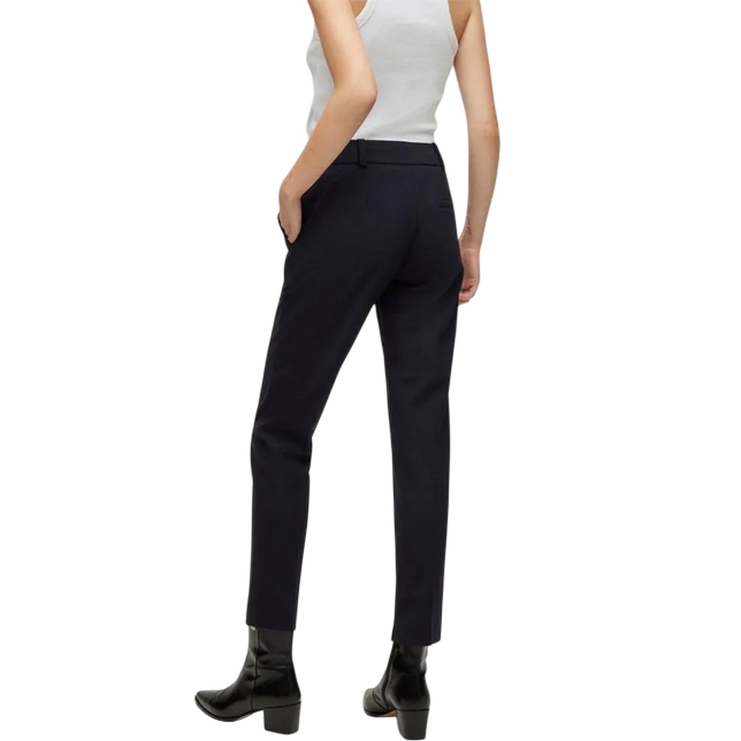 Dark Blue - Back - Hugo Womens-Ladies Hetana Straight Trousers