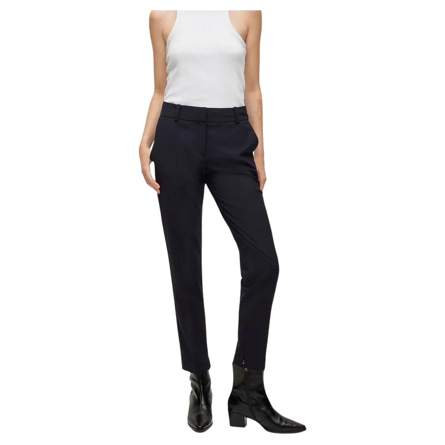 Dark Blue - Side - Hugo Womens-Ladies Hetana Straight Trousers