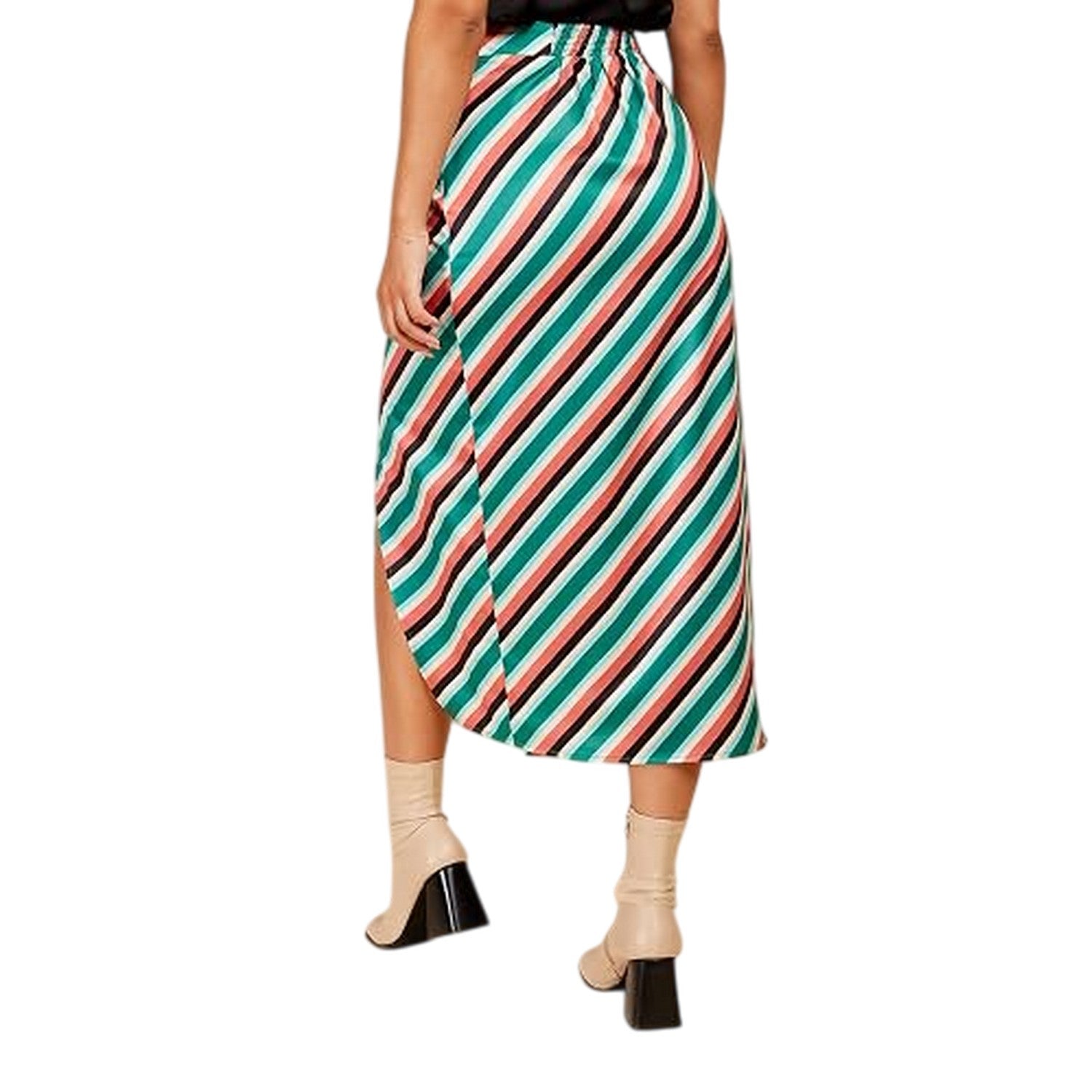 Multicoloured - Back - Little Mistress Womens-Ladies Stripe Wrap Maxi Skirt