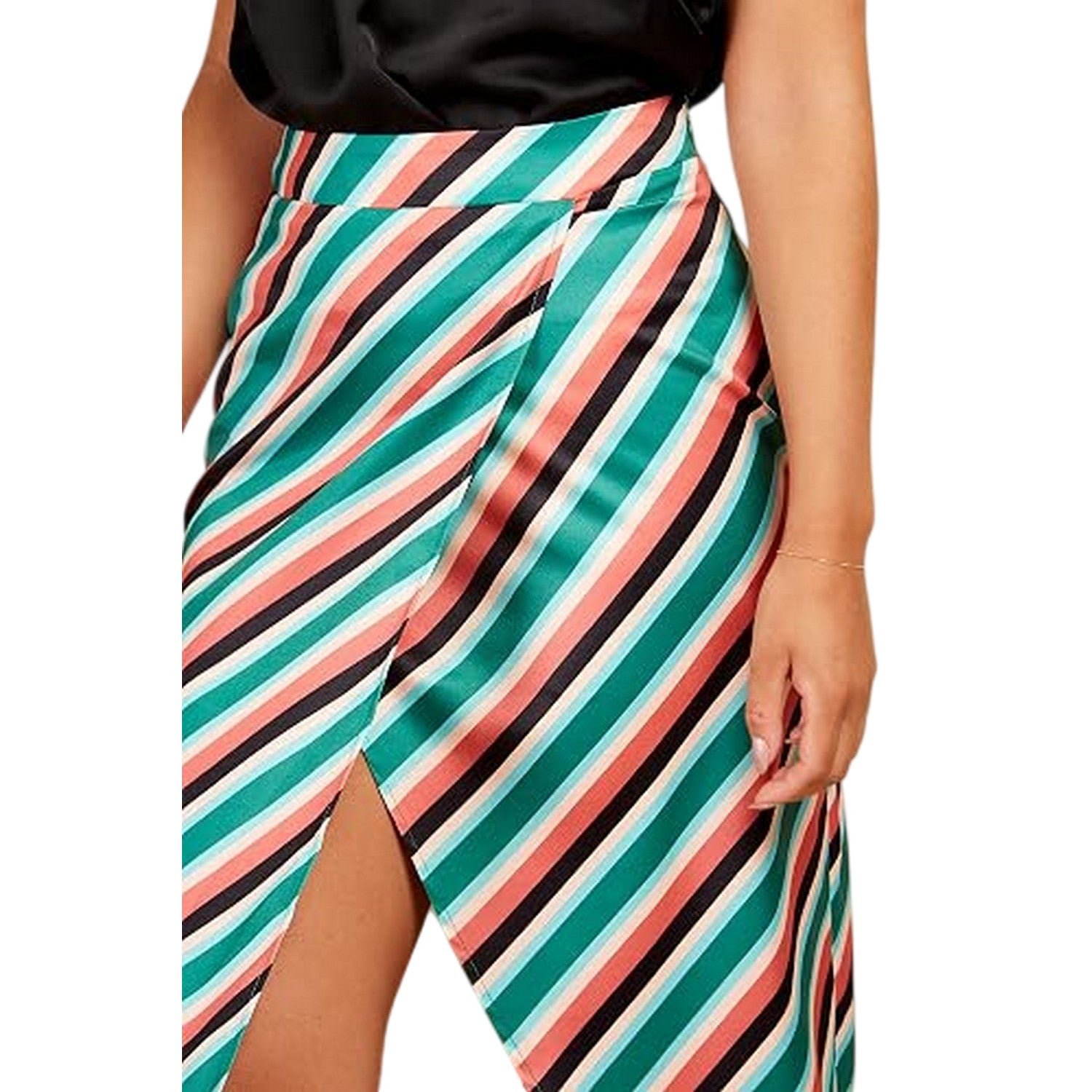 Multicoloured - Side - Little Mistress Womens-Ladies Stripe Wrap Maxi Skirt